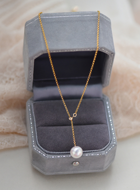 小立交 复古气质8-9mm正圆强光天然淡水珍珠项链女14K包金锁骨链