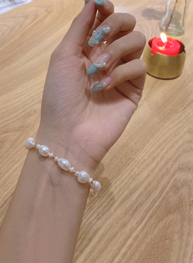 小立交 小众设计14K包金8-9mm天然异形巴洛克淡水珍珠手链女手串