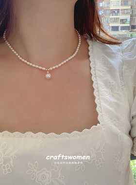 14K包金天然珍珠项链复古锁骨链