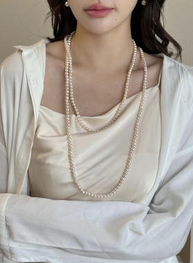 小立交椭圆淡水珍珠毛衣链