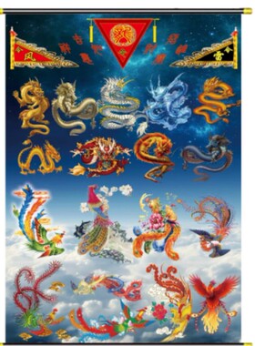 供奉龙族龙行天下龙宫九龙九凤油画布蓝色堂单堂布三尺三80*110