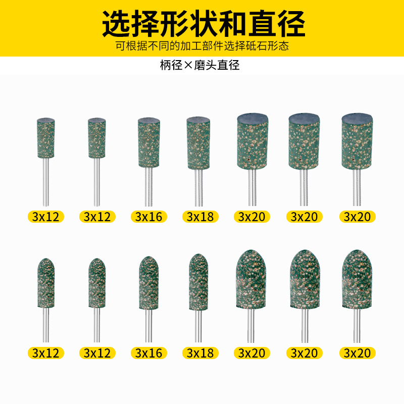 金信芝麻磨头3mm柄电磨抛光头铝合金橡胶金属橡皮打磨头工具气动 - 图2