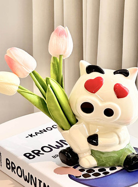 可爱ins花瓶陶瓷可爱猪猪摆件