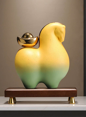 中式马上有钱玄关摆件陶瓷工艺品