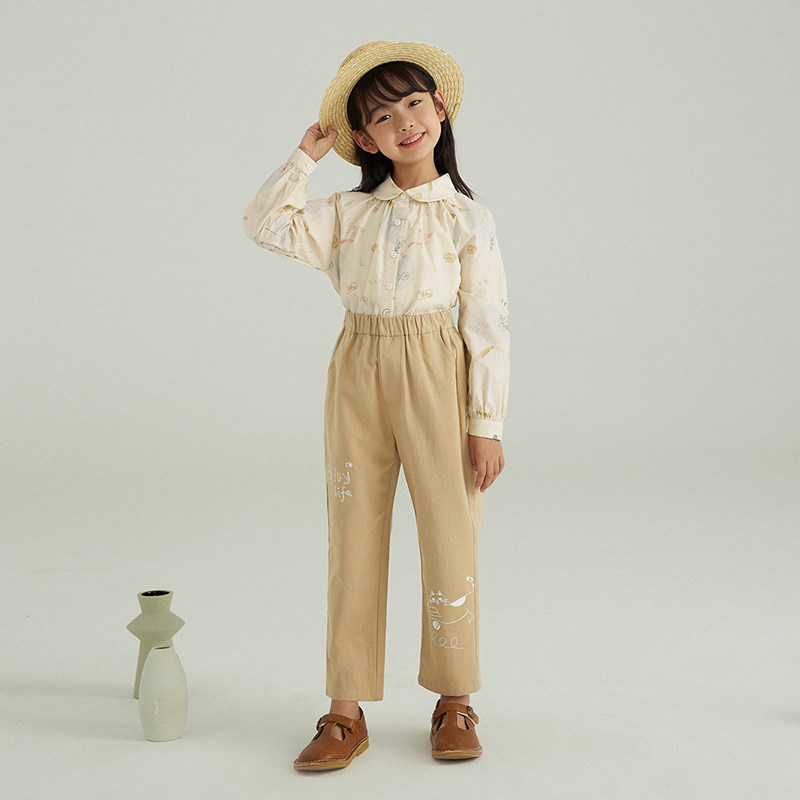 茵曼童装女童直筒裤新款纯棉休闲裤 茵曼致汇裤子