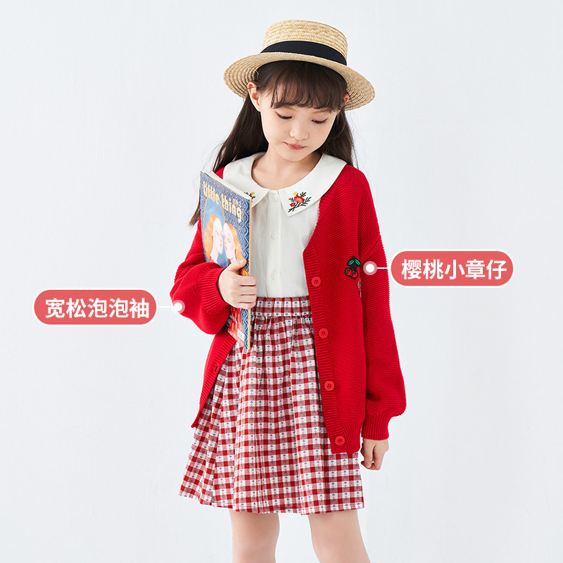 茵曼童装女童红色打底儿童针织毛衣 茵曼致汇毛衣/针织衫