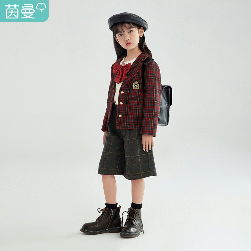 茵曼童装女童秋季学院风外套格子jk 茵曼致汇普通外套