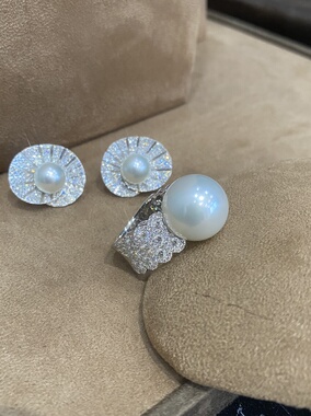 18k金天然钻石满钻满天星维纳斯珍珠戒指