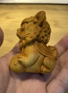 崖柏木雕刻中华一对雄狮