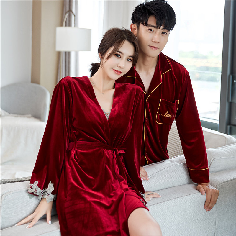 情侣秋冬新款金丝绒性感男新婚晨袍 蕾贝姿睡衣/家居服套装