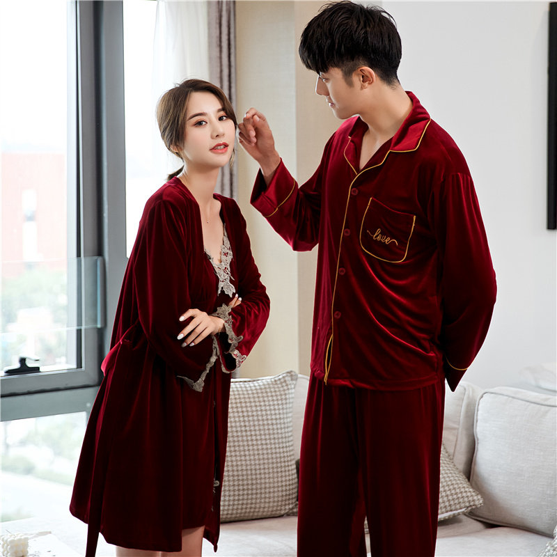 情侣秋冬新款金丝绒性感男新婚晨袍 蕾贝姿睡衣/家居服套装