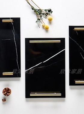 轻奢收纳托盘大理石金色拉手托盘