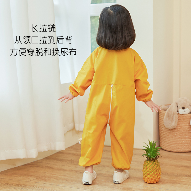 宝宝防脏爬爬服儿童防水罩衣婴儿纯棉户外爬行服连体衣春秋可外穿-图0