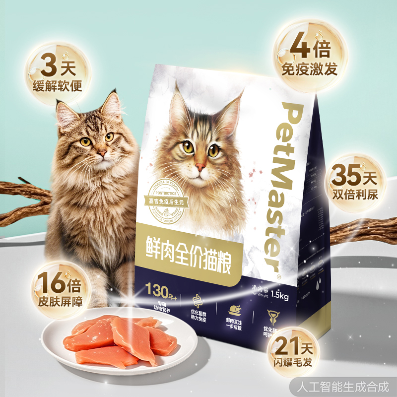 Petmaster佩玛思特60%高鲜肉高蛋白泌尿健康全价猫主粮1.5kg