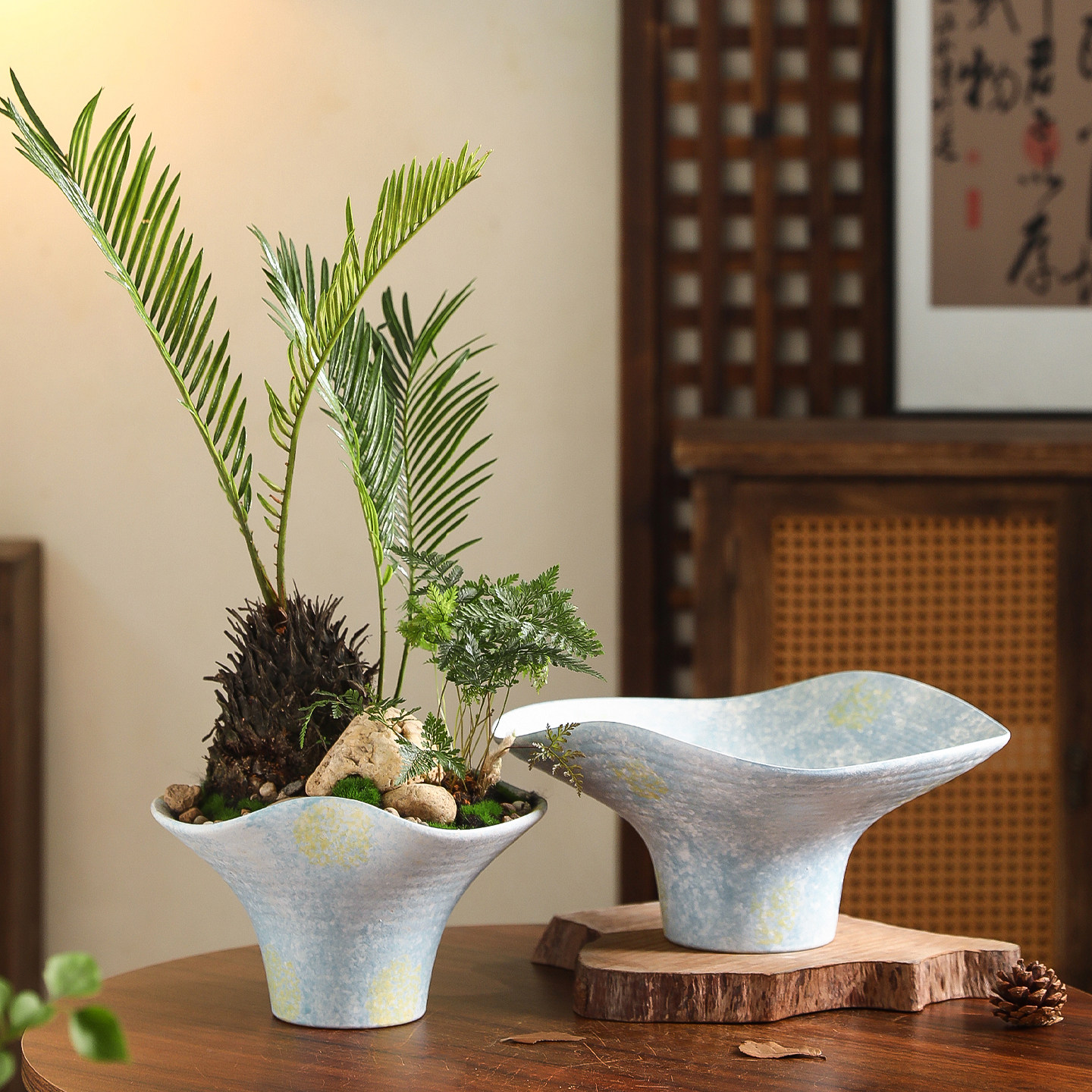 苔藓球专用盆栽陶瓷花盆禅意家用桌面轻奢高级感套盆创意绿植拼盘,淘宝优惠券,粉丝福利购,淘宝优惠卷