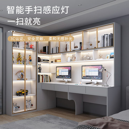 转角双人书桌书架一体办公桌轻奢现代简约家用电脑桌学习桌工作台 - 图1