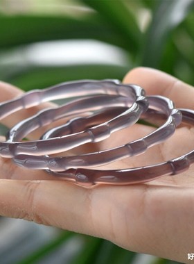 高冰帝王紫细冰灰紫玉髓竹节手镯女款 竹子玛瑙烟紫灰镯子细圆条