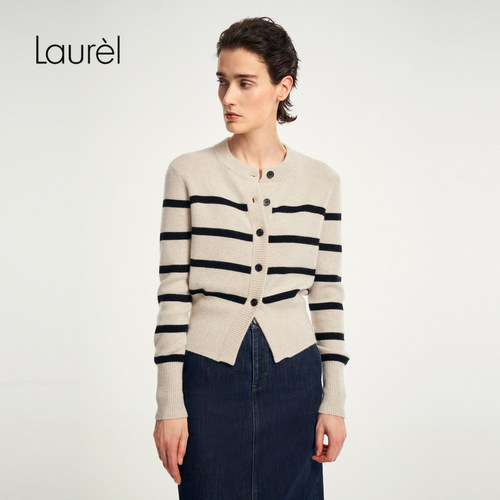 Laurel劳芮新款航海条纹针织外套LWD353M01700 - 图0