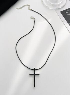 男女项链Vintage cross necklace Simple black classic pendant