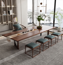 Modern tea table and chairs combination brief about new Chinese style office integrated white wax wood original solid wood large plate tea making table