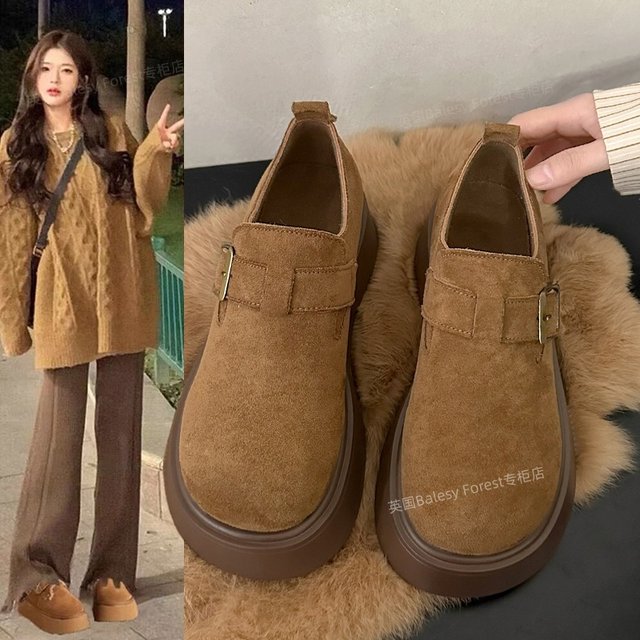 British genuine leather thick-soled increased birkenstock shoes for women 2025 new autumn and winter british one-leg platform all-inclusive loafers