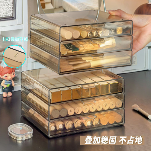 亚克力口红收纳盒桌面梳妆台化妆品置物架多层面膜唇釉化妆刷抽屉 - 图2