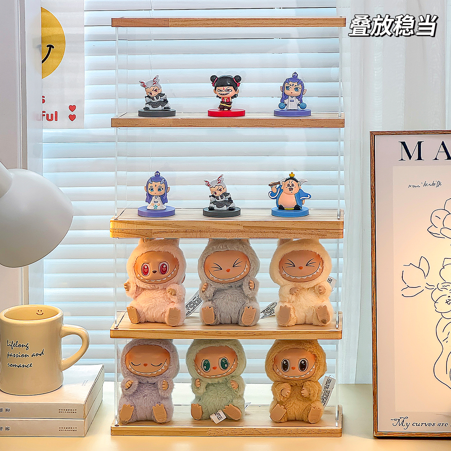 labubu展示盒拉布布搪胶娃娃泡泡玛特毛绒公仔娃柜盲盒收纳展示架 - 图1