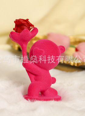 植绒永生花小熊母亲节爱心求婚纪念日七夕情人节送女友创意礼品