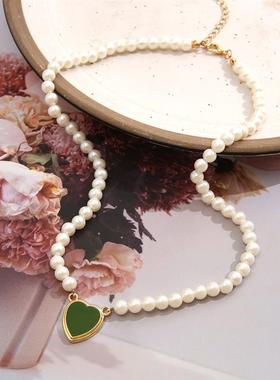 Clavicle chain female pearl Love Pendant Necklace women 项链