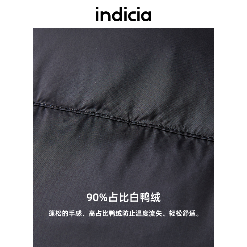 indicia 黑色短款羽绒服外套女小个子翻领冬季时尚标记女装