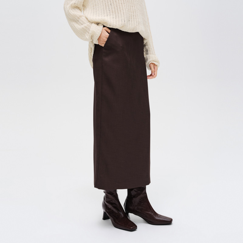 indicia标记夏季咖色半身裙中长款裙子商场同款女装6B406QZ305C