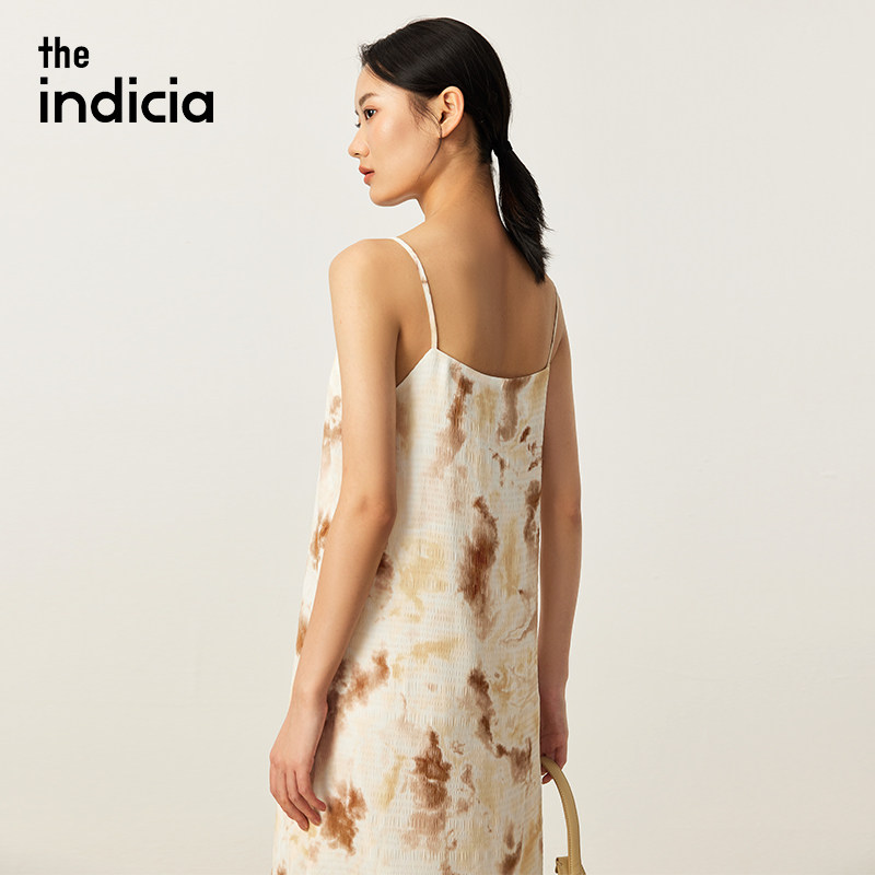 indicia 印花吊带连衣裙女无袖打底裙子H型长款秋季标记女装