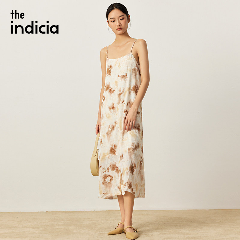 indicia 印花吊带连衣裙女无袖打底裙子H型长款秋季标记女装