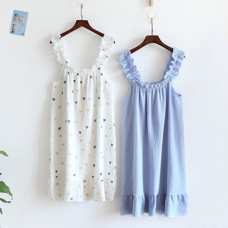 绉布吊带睡裙柔软少女泡泡纱漏肩凉爽可外穿棉质可爱中长裙家居裙,淘宝优惠券,粉丝福利购,淘宝优惠卷