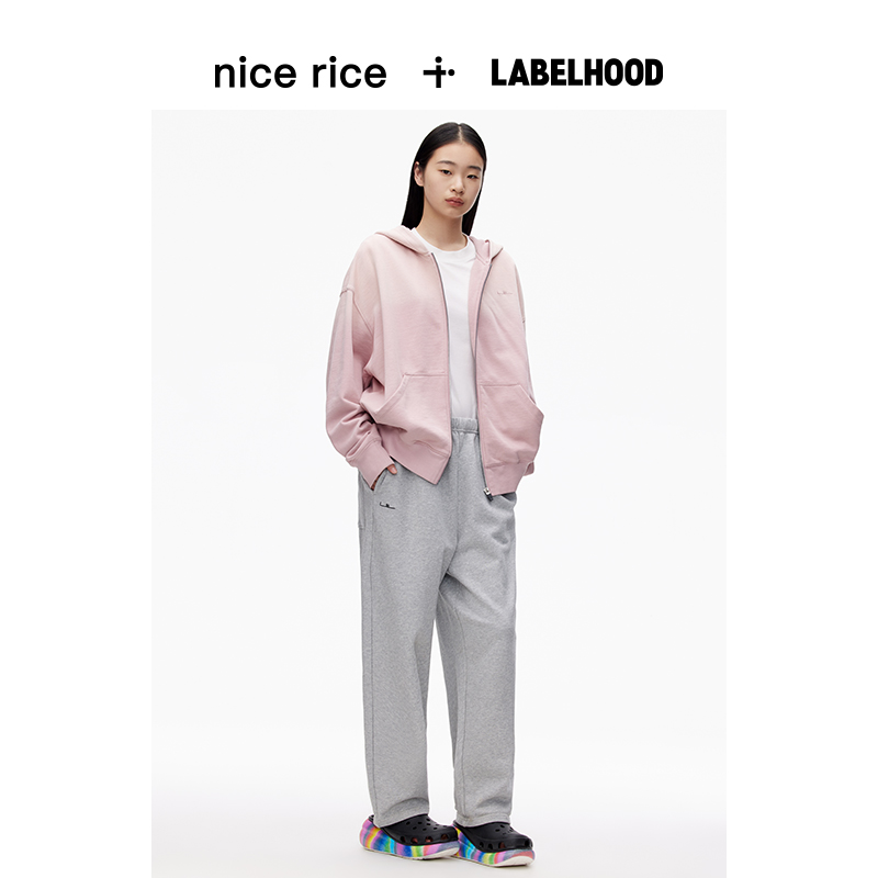 nice rice好饭 x LABELHOOD渐变水洗320G棉连帽开衫卫衣NGX04088