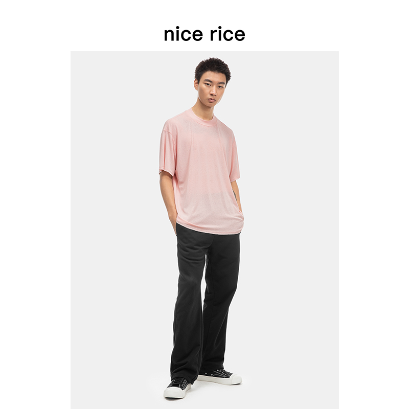 nice rice好饭 轻薄垂感毛边做旧180G短袖T恤[商场同款]NFC02042 - 图0