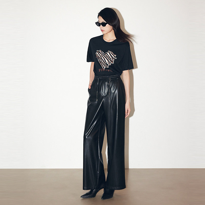 FF仿佛休闲裤女2025秋季新款宽松抽绳时尚显瘦直筒阔腿裤长裤皮裤,淘宝优惠券,粉丝福利购,淘宝优惠卷