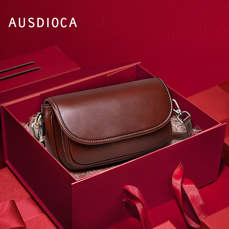 真皮斜挎包女2025新款时尚马鞍包休闲中年女士包包头层牛皮单肩包,淘宝优惠券,粉丝福利购,淘宝优惠卷