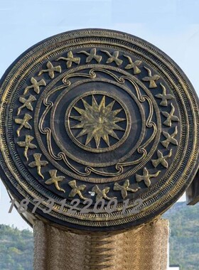 定制大型铸鼓雕塑 广西民族乐器上市锣纯铜鼓架铜锣公司开业摆件