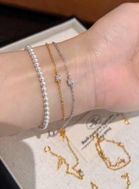 s家珍珠手链可调节925纯银