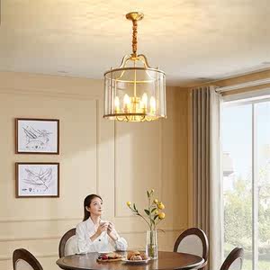 新品希尔顿全铜美式餐厅水晶吊灯客厅餐桌灯灯饰美式复古卧室吊灯