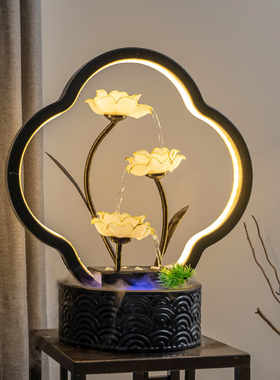 优选新中式流水摆件循环水客厅家居饰H品玄关边几装饰水景乔迁新