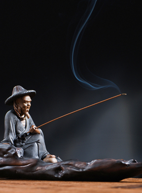 精选新中式家居创意姜太公钓鱼客厅茶室香薰N陶瓷装饰品摆件禅意