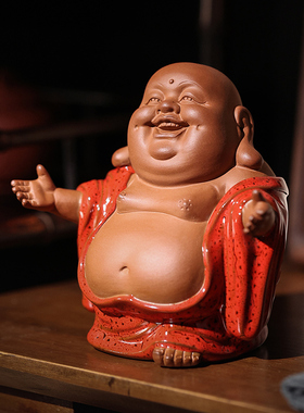 优选新中式喜庆红弥勒佛摆件客z厅玄关书桌博古架佛像装饰茶室桌