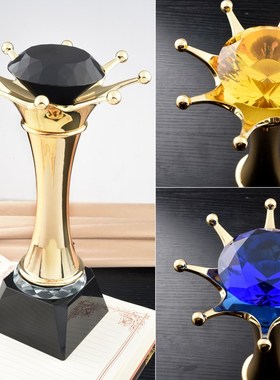 优选高档金银铜i奖杯定制创意刻字大号钻石皇冠金冠奖杯年度销售