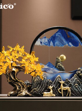 优选瑞士摆件新中式创意发财树流沙画解压沙V漏客厅办公室装