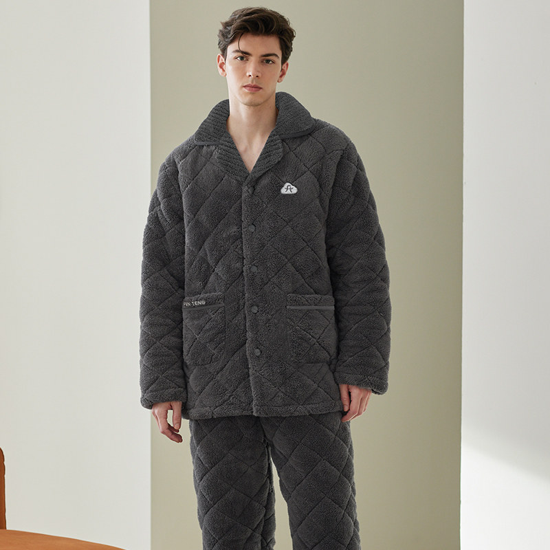 芬腾珊瑚绒夹棉睡衣男士冬季三层加厚保暖法兰绒抗静电家居服套装,淘宝优惠券,粉丝福利购,淘宝优惠卷