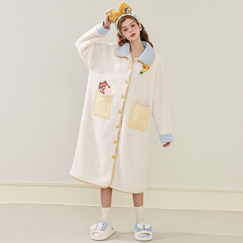 芬腾睡袍女士秋冬季珊瑚绒保暖居家布朗熊睡衣中长款加绒加厚浴袍,淘宝优惠券,粉丝福利购,淘宝优惠卷