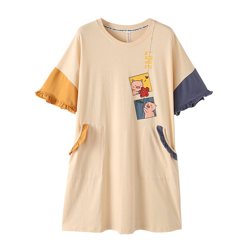 芬腾夏季短袖睡裙纯棉宽松连衣裙 芬腾outlets店睡裙