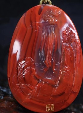 南红玛瑙吊坠【虎啸山林】包浆大牌原矿无胶无裂名师作品